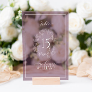 Plum Purple Crest Monogram Wedding Table Number Acrylic Sign