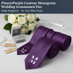 Plum Purple Custom Monogram Wedding Groomsmen Neck Tie