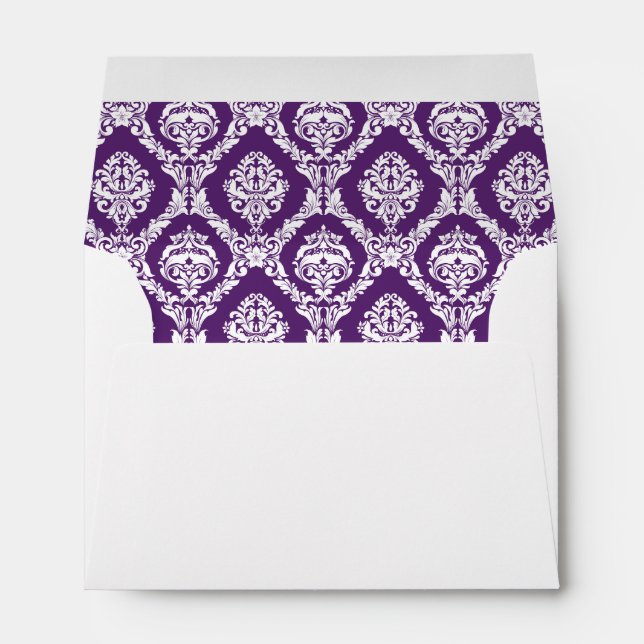 Plum Purple Damask Lined Wedding Envelope (Back (Bottom))