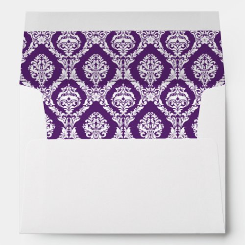Plum Purple Damask Lined Wedding Envelope