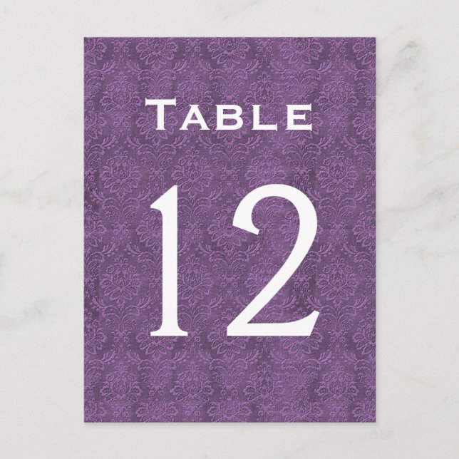 Plum Purple Damask Wedding Table Number 12 C211 (Front)