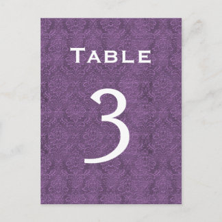 Plum Purple Damask Wedding Table Number 3 C202