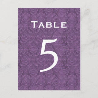 Plum Purple Damask Wedding Table Number 5 C204