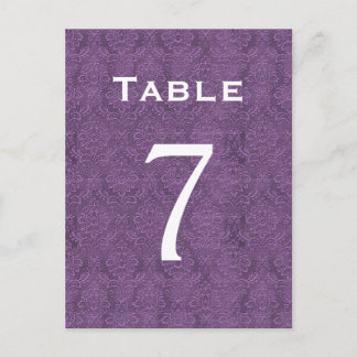 Plum Purple Damask Wedding Table Number 7 C206