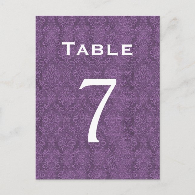 Plum Purple Damask Wedding Table Number 7 C206 (Front)