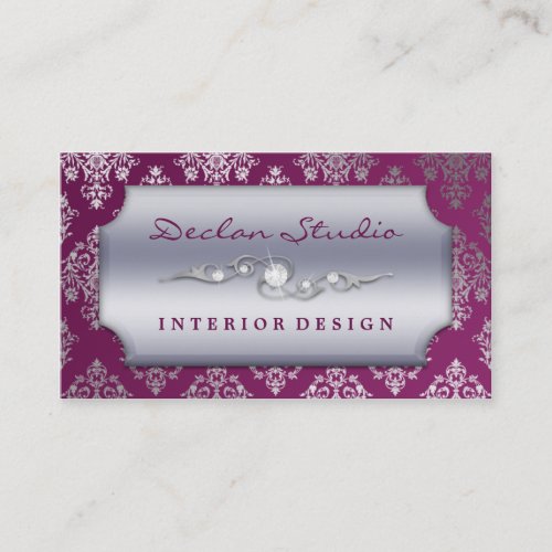 Plum Purple Dashing Damask Fashion/Interior Design Business Card Template