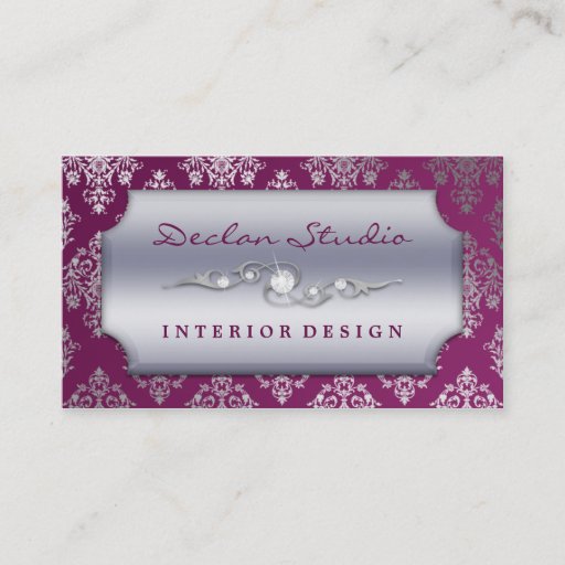 Customizable Plum Purple Dashing Damask Fashion/Interior Design Business Card Template