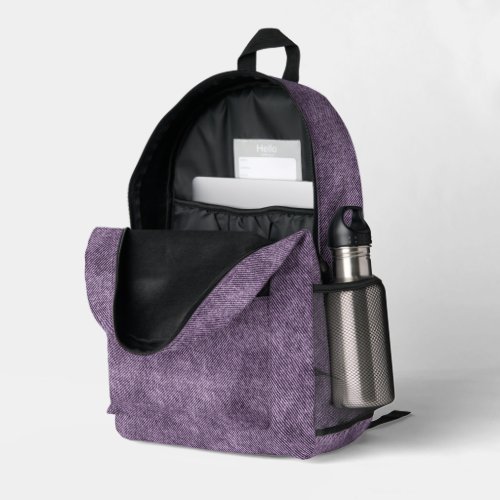 Plum Purple Denim Pattern Printed Backpack