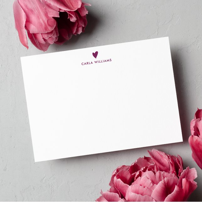 PLUM PURPLE Doodle Heart Formal Classic Family  Note Card (Creator Uploaded)