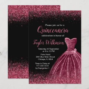 Plum Purple Dress Faux Glitter Quinceanera Invitation