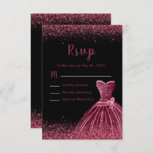 Plum Purple Dress Faux Glitter Quinceanera RSVP Card