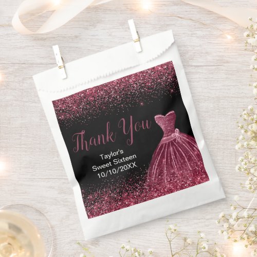 Plum Purple Dress Faux Glitter Sweet 16 Birthday Favor Bag