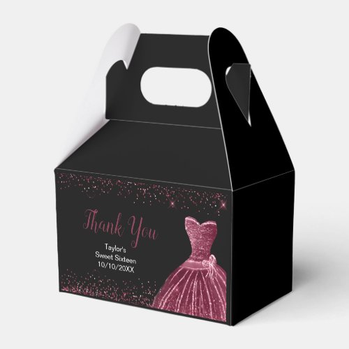Plum Purple Dress Faux Glitter Sweet 16 Birthday Favor Boxes