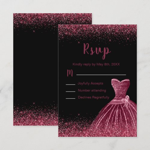 Plum Purple Dress Faux Glitter Sweet 16 Birthday RSVP Card