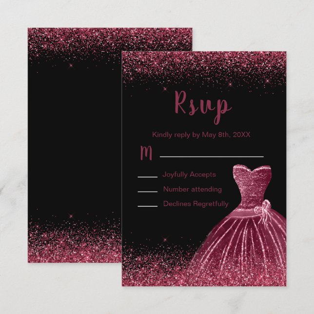 Plum Purple Dress Faux Glitter Sweet 16 Birthday RSVP Card (Front/Back)