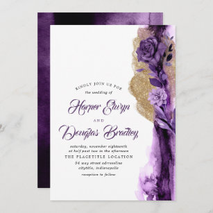 Gold And Purple Wedding Invites Personalised Invitations 250GSM Card 