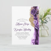 Plum Purple - Eggplant and Gold Floral Wedding Invitation (Standing Front)