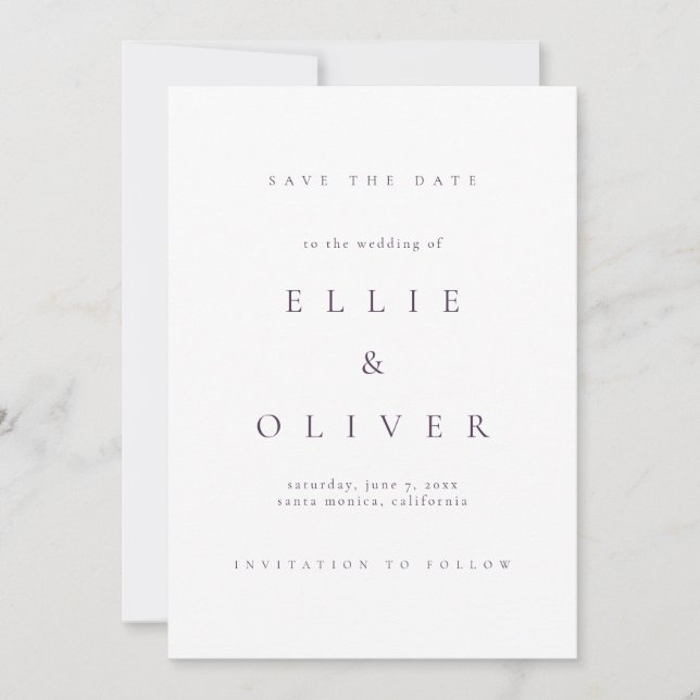 Plum Purple Elegant Boho Save the Date Invitation (Front)