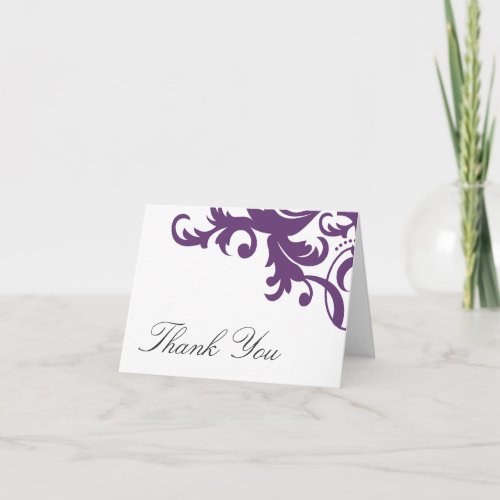 Plum Purple Elegant Damask Thank You Note Card