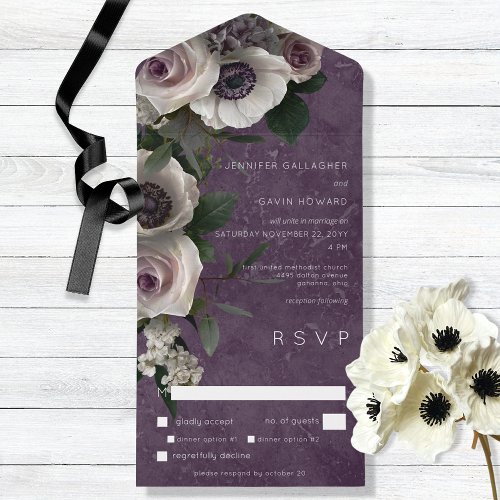 Plum Purple Elegant Floral Modern Dinner All In One Invitation