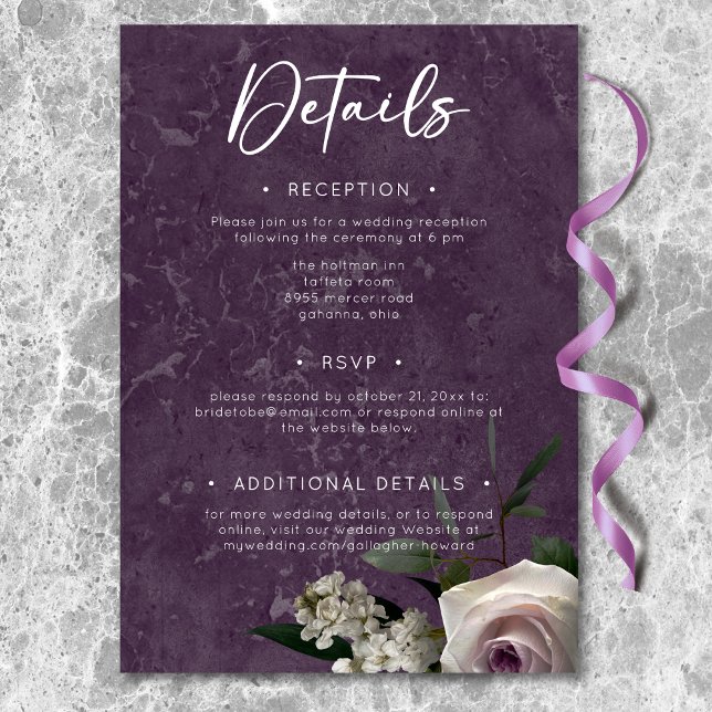 Plum Purple Elegant Floral Modern Wedding Details Enclosure Card (Plum Purple Elegant Floral Modern Wedding Details Enclosure Card)