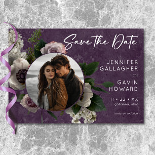 Plum Purple Elegant Floral Modern Wedding Photo Save The Date