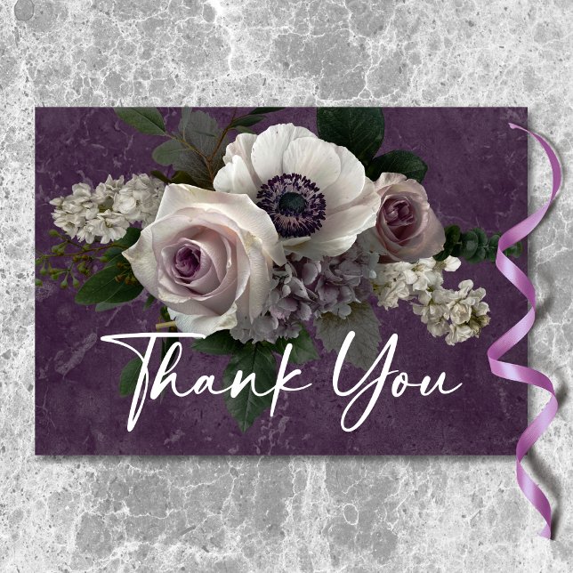 Plum Purple Elegant Floral Modern Wedding Thank You Card (Plum Purple Elegant Floral Modern Wedding Thank You Card)