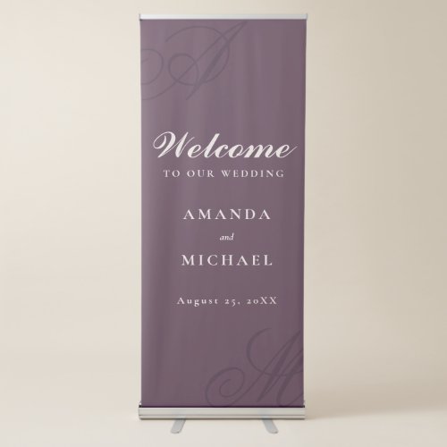 Plum Purple Elegant Monogram Wedding Retractable Banner