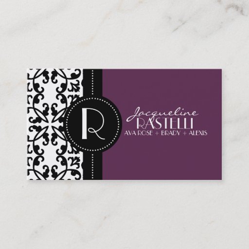 Customizable Plum Purple Estate Damask Mommy Calling Card / Business Cards