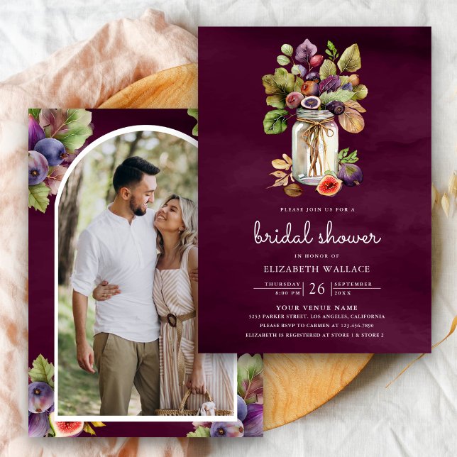 Plum Purple Fig Mason Jar Photo Bridal Shower Invitation (Creator Uploaded)