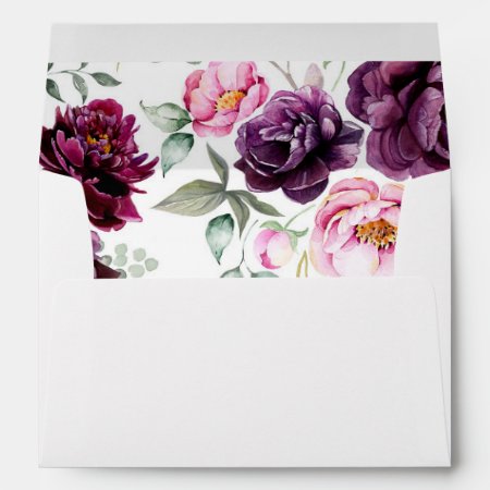 Plum Purple Floral Bohemian Watercolors Wedding Envelope
