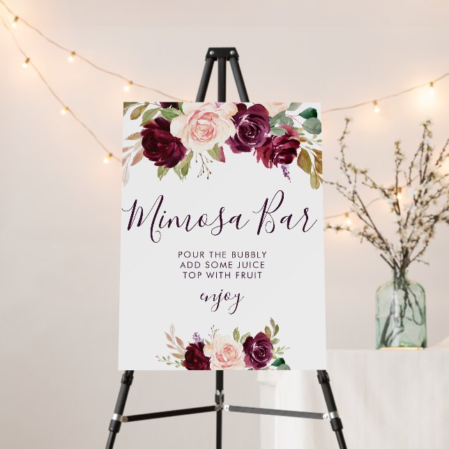 plum purple floral bridal shower mimosa bar sign (In Situ (Stand))