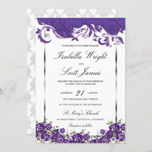 Plum Purple Floral Design Wedding Invitation