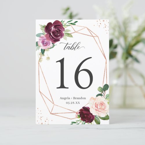 Plum Purple Floral Geometric Wedding Table Number - Plum Purple Floral Geometric Wedding Table Number Card. 
(1) Please customize this template one by one (e.g, from number 1 to xx) , and add each number card separately to your cart. 
(2) For further customization, please click the "customize further" link and use our design tool to modify this template. 
(3) If you need help or matching items, please contact me.