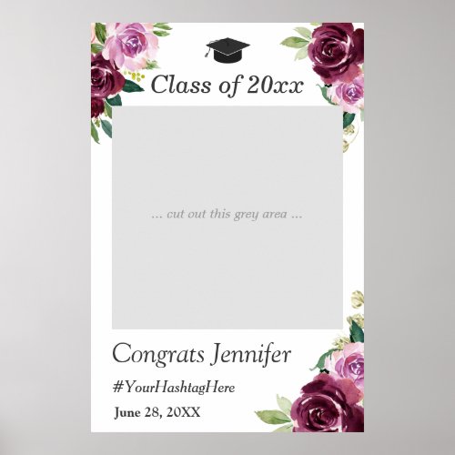 Plum Purple Floral Graduation Party Photo Booth Poster