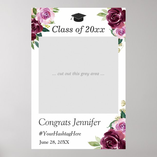 Plum Purple Floral Graduation Party Photo Booth Poster (Front)