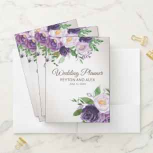 Plum Purple Floral Greenery Wedding Planner Pocket Folder