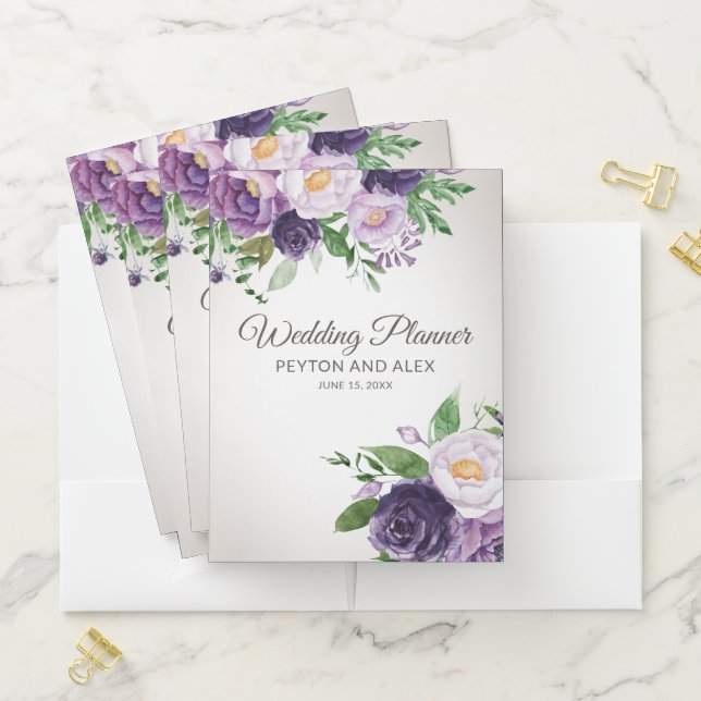 Plum Purple Floral Greenery Wedding Planner   Pocket Folder (In Situ)