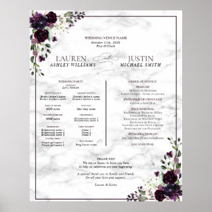 Plum Purple Floral Marble Wedding Program Poster