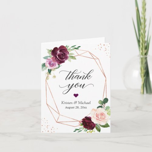 Plum Purple Floral Modern Geometric Gold Frame Thank You Card - Customize this "Plum Purple Floral Modern Geometric Gold Frame Thank You Card" to express your appreciation to your guests, friends and family. It's easy to personalize to match your wedding colors, styles and theme. For further customization, please click the "customize further" link and use our design tool to modify this template. If you need help or matching items, please contact me.