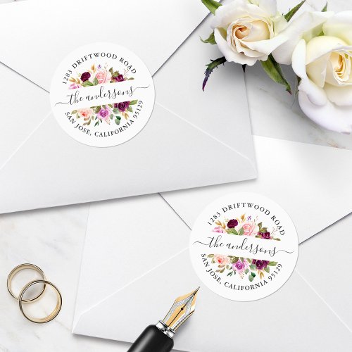 Plum Purple Floral Return Address Envelope Seal