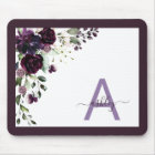 Plum Purple Floral Script Name Monogram Initial
