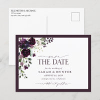 Plum Purple Floral Script Wedding Save The Date