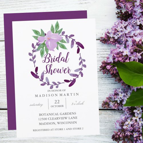 Plum Purple Floral Vine Simple Chic Bridal Shower Invitation