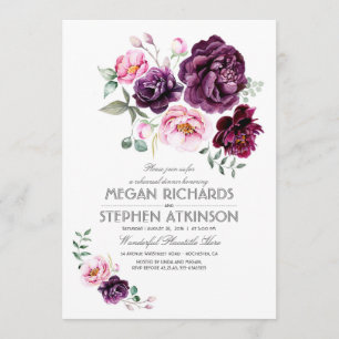 Plum Purple Floral Watercolor Rehearsal Dinner Invitation