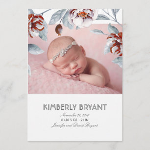 Plum Purple Floral Watercolor Sweet Baby Birth Announcement