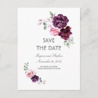 Plum Purple Floral Watercolors Save the Date