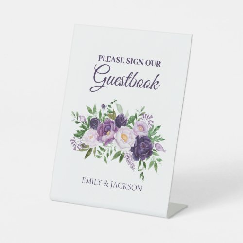 Plum Purple Floral Wedding Sign Guestbook