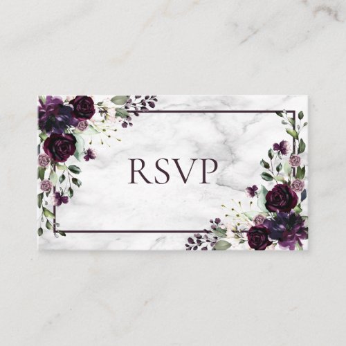 Plum Purple Flower Marble Fall Winter Wedding RSVP Enclosure Card