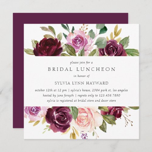 Plum Purple Flowers Fall Floral Bridal Luncheon Invitation